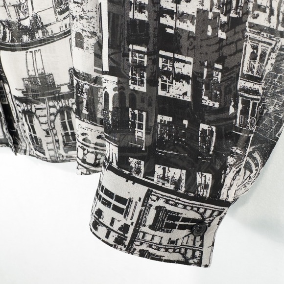 Chicos Cityscape Sheer Chiffon Button Shirt 3 (XL)‎ Monochrome Urban Retro Artsy - Picture 6 of 16